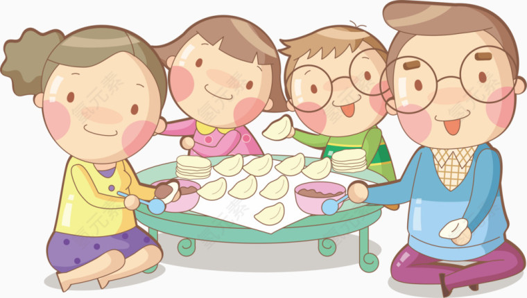 吃饺子的一家人