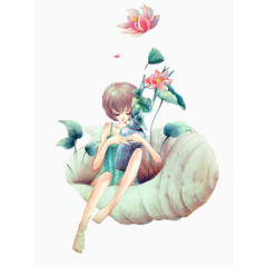 手绘治愈抱花的女孩