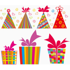 矢量彩色生日帽子和礼物