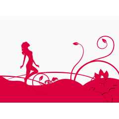 红色女人花朵剪纸