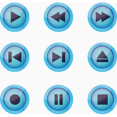 矢量手绘蓝色播放相关按钮图标