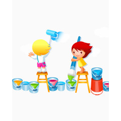 卡通画画的小男孩