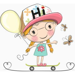 矢量玩滑板的小女孩