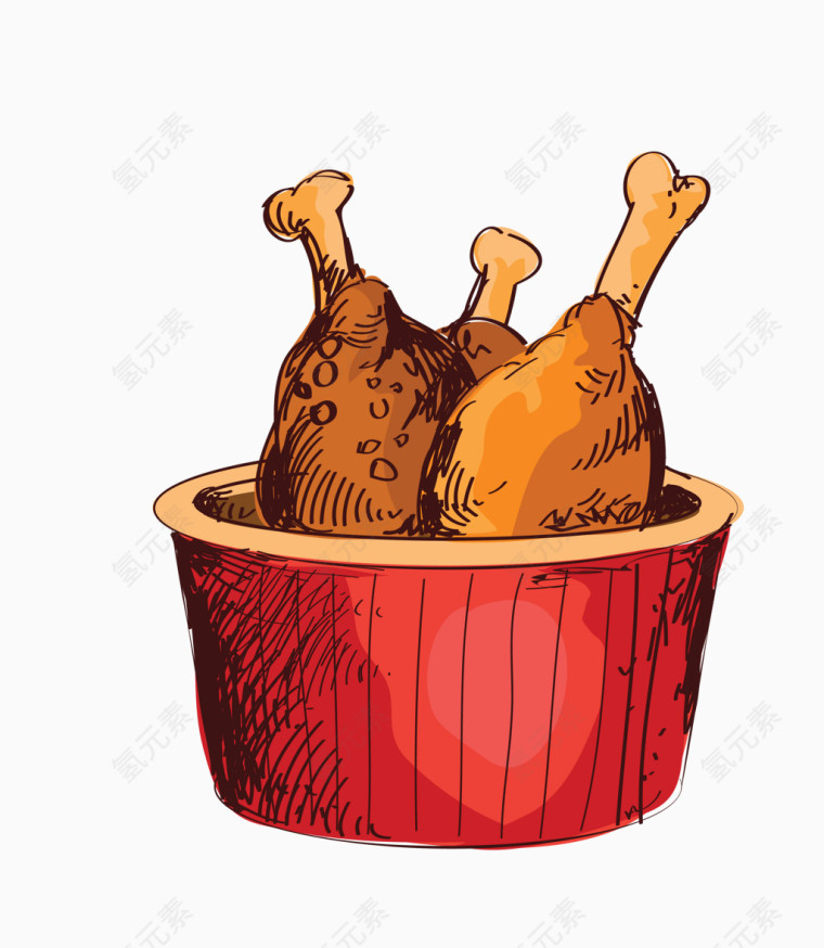 矢量暗色炸鸡腿快餐