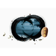 地产海报元素水墨湖水