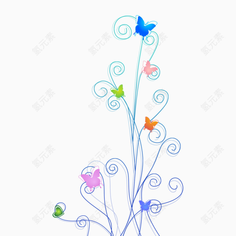 渐变蓝色花纹树枝