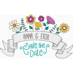 卡通花卉婚礼邀请海报矢量图