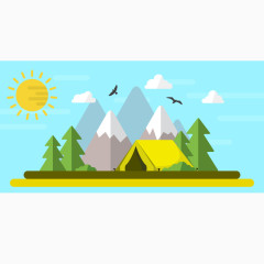 山水野营风景扁平化