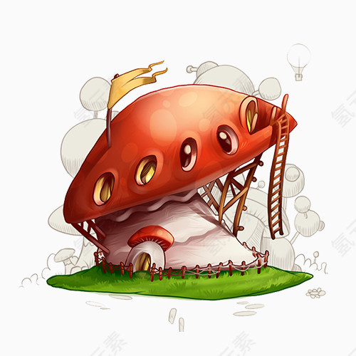 彩色低矮的蘑菇建筑