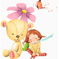 卡通玩具熊与卡通女孩