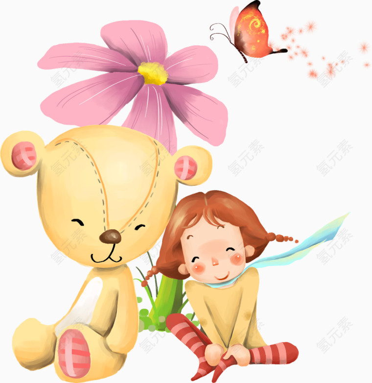 卡通玩具熊与卡通女孩