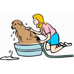 矢量手绘宠物洗澡