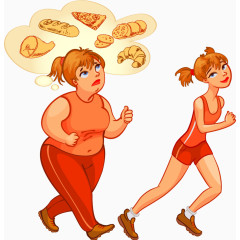 矢量手绘跑步的胖瘦女孩