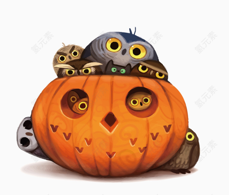 矢量猫头鹰和南瓜