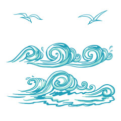 蓝色手绘海浪