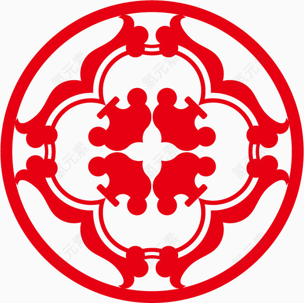 红色吉祥花纹剪纸