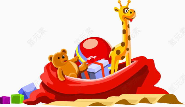 卡通长颈鹿小熊船图案