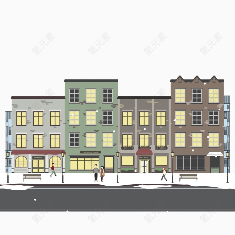 下雪的房顶矢量图