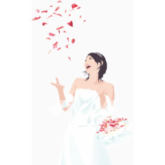 穿婚纱挎着花篮撒花的新娘
