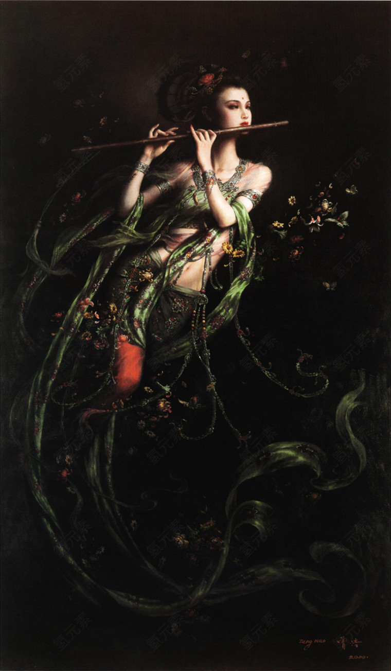 敦煌飞天神话仙女古代人像油画