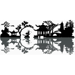 中国传统园林建筑剪影矢量