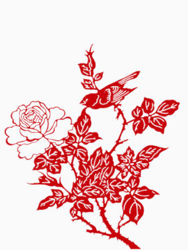 红色中国风牡丹花剪纸