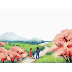 春节家庭出游手绘