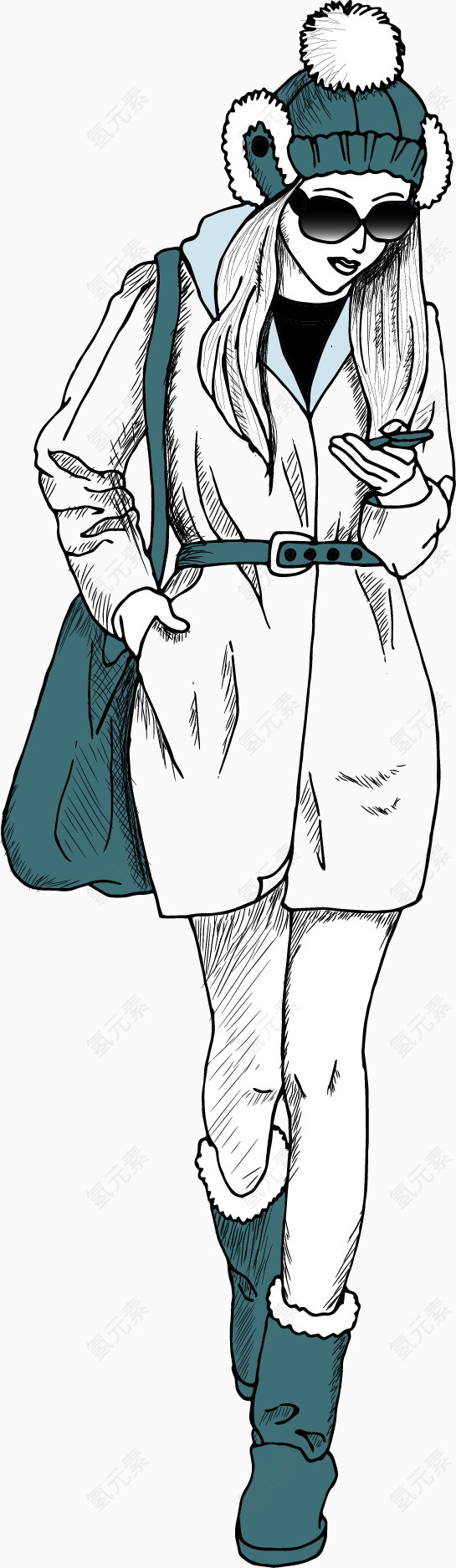 矢量手绘戴帽子的小女孩