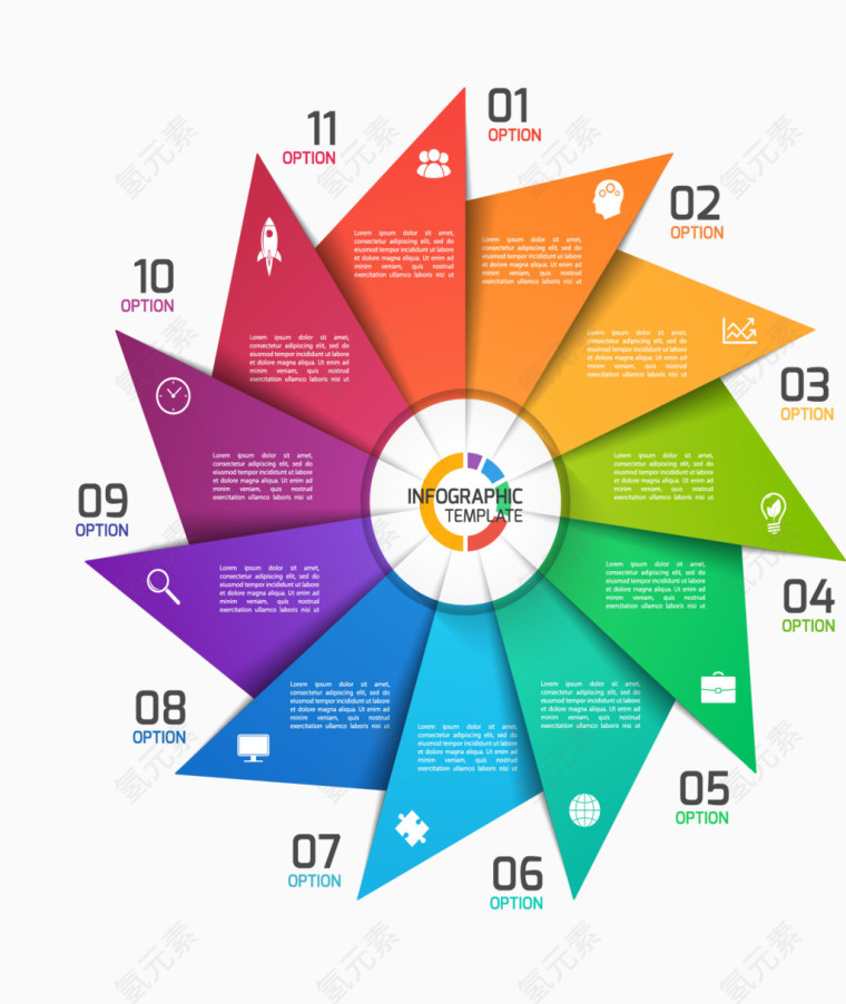 多角风车形矢量信息图表