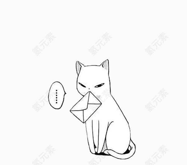 叼着白色信封的白色猫咪