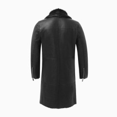 羊毛皮一体翻领长款男士长袖皮衣