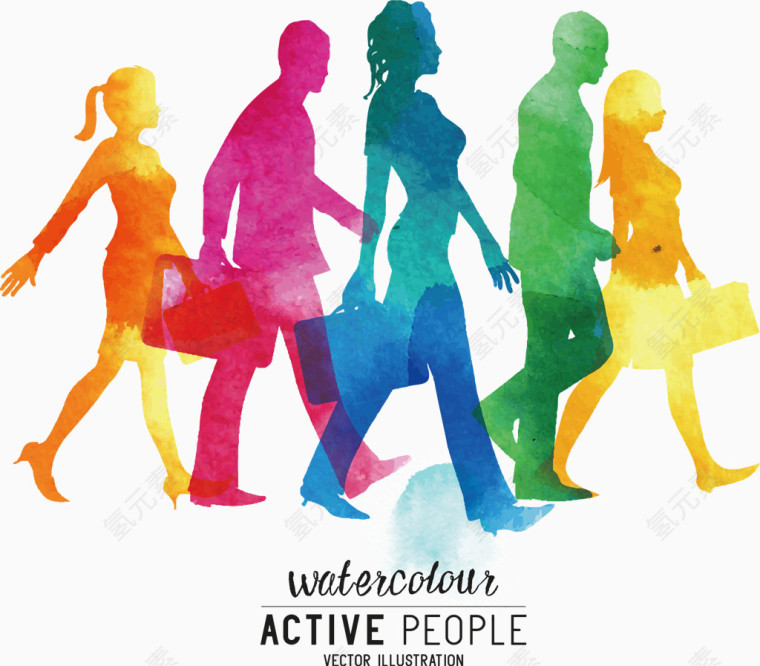 五彩时尚水彩人物剪影素材