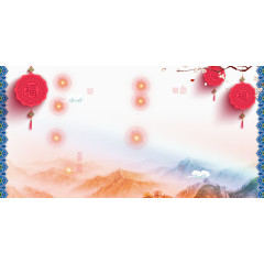 中国风山脉中国结灯笼梅花