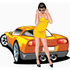 矢量手绘香车美女