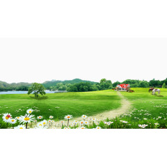 乡村草地别墅免抠素材