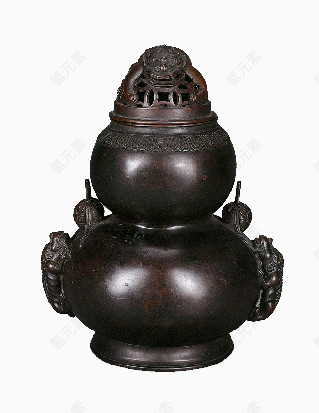清朝铜雕瑞兽龙纹提梁熏炉