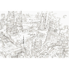 城市建筑手绘线稿