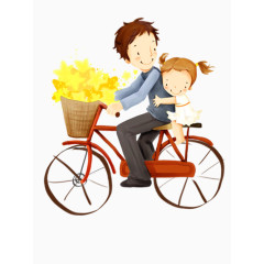 父亲载着小女孩