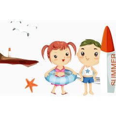 游泳的矢量卡通儿童