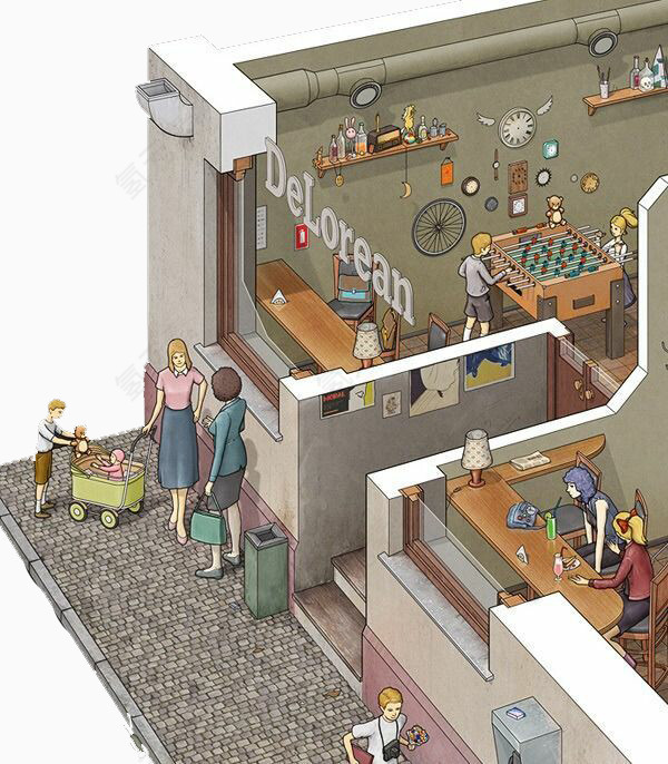 休闲室与街道一景