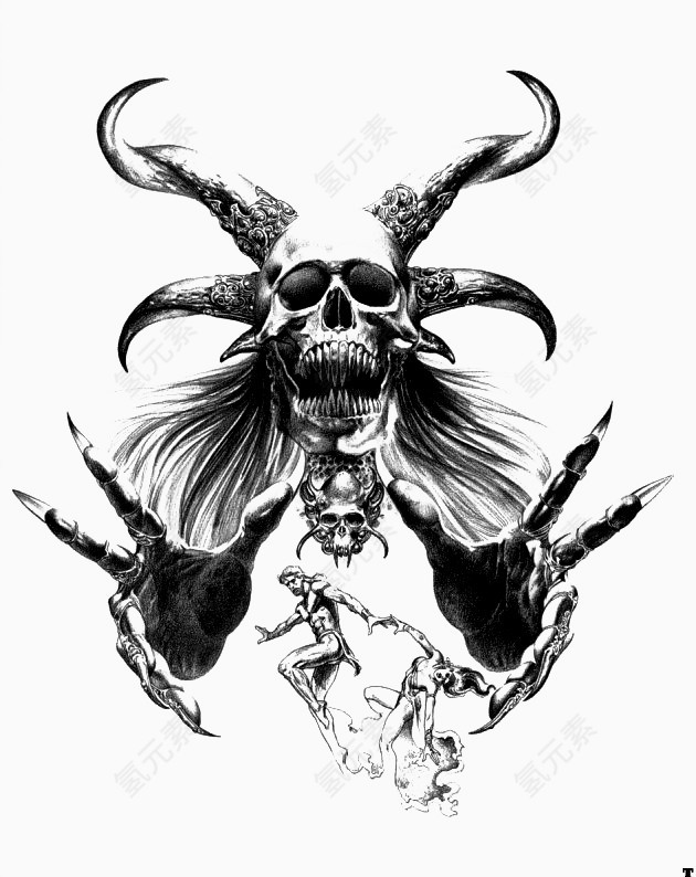 骷髅怪兽手绘线描图