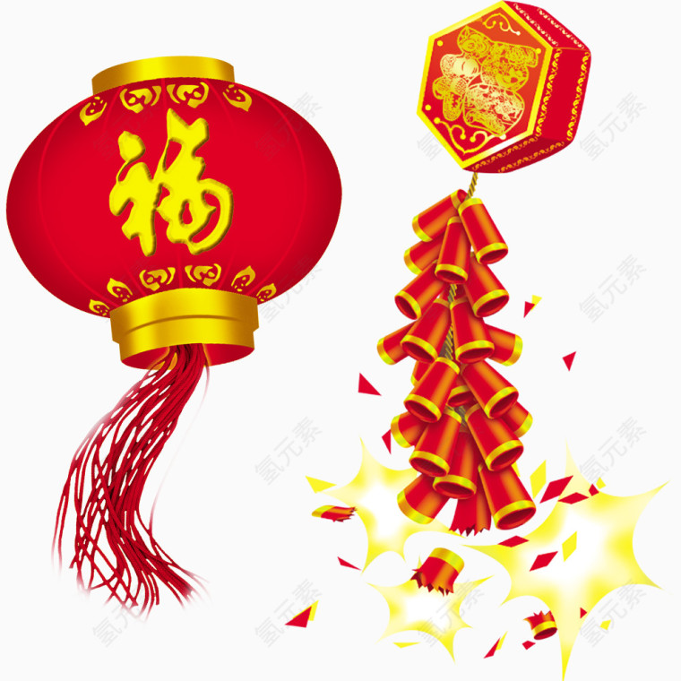 中国吉祥如意灯笼鞭炮