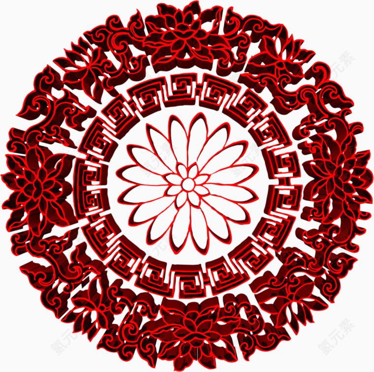 红色立体雕刻的喜庆花纹