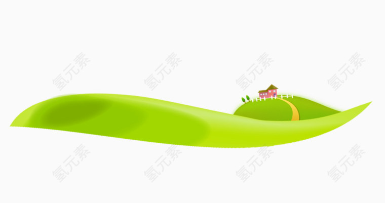绿色清新草地小屋装饰图案