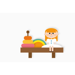 矢量彩色卡通婴儿女孩床