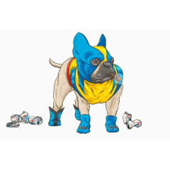 趣味卡通蓝色狗狗插画设计