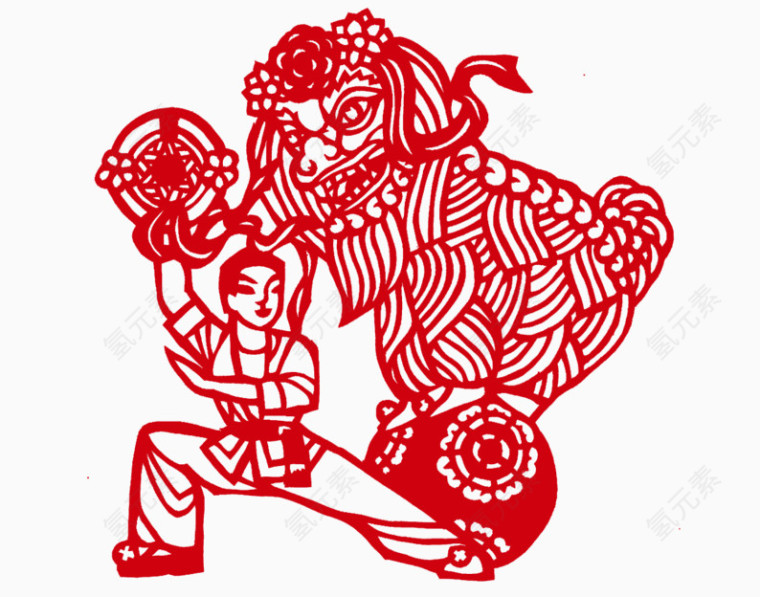 舞狮剪纸素材