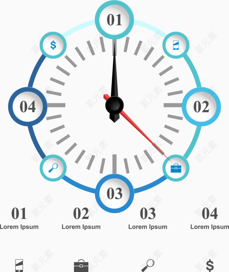 矢量蓝色时钟信息图表