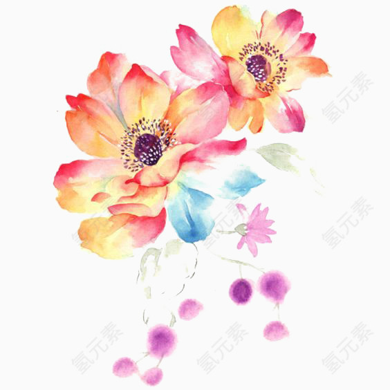 彩色水墨花朵装饰