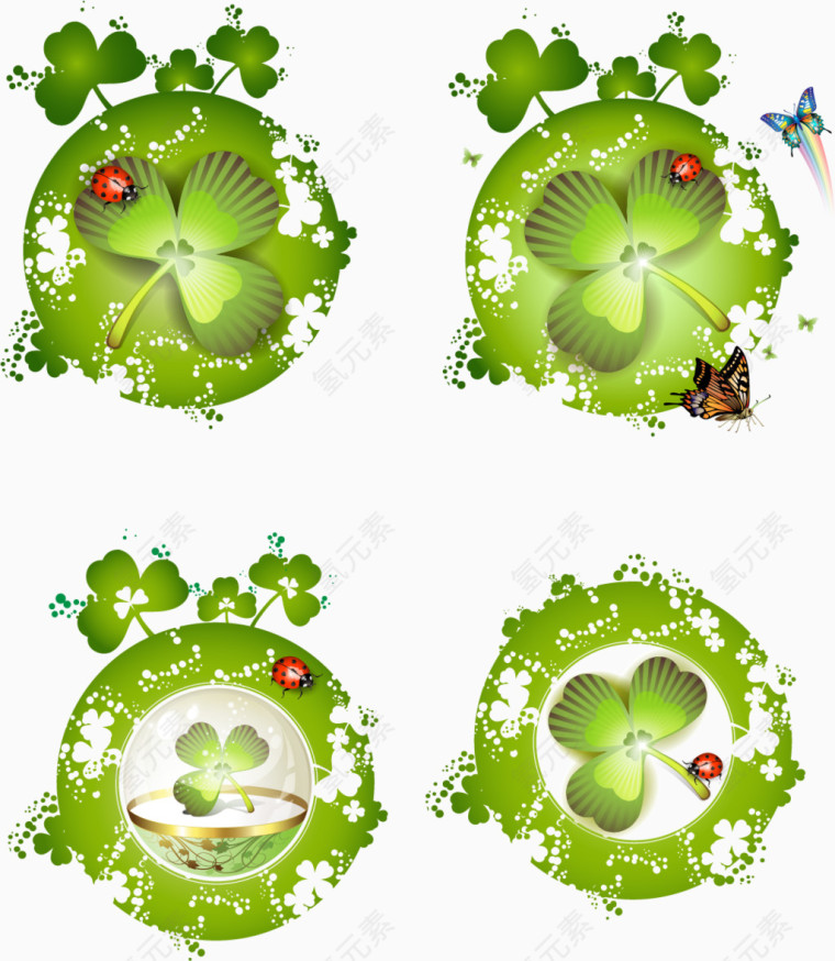 春天四叶草图案矢量图 幸运草logo